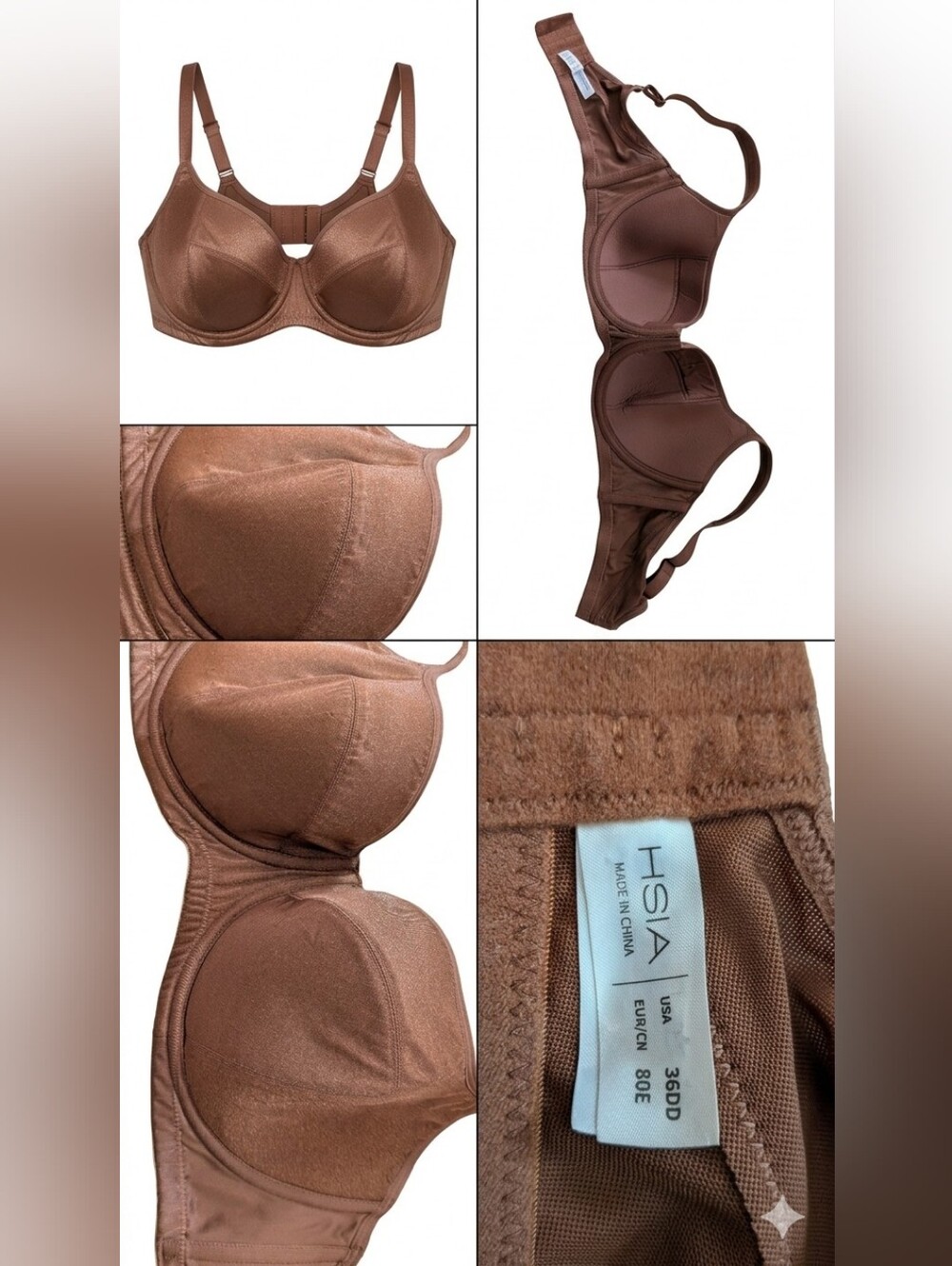 HSIA Shimmer Full Coverage Unlined Underwire Bra – Brown, Size 36DDD